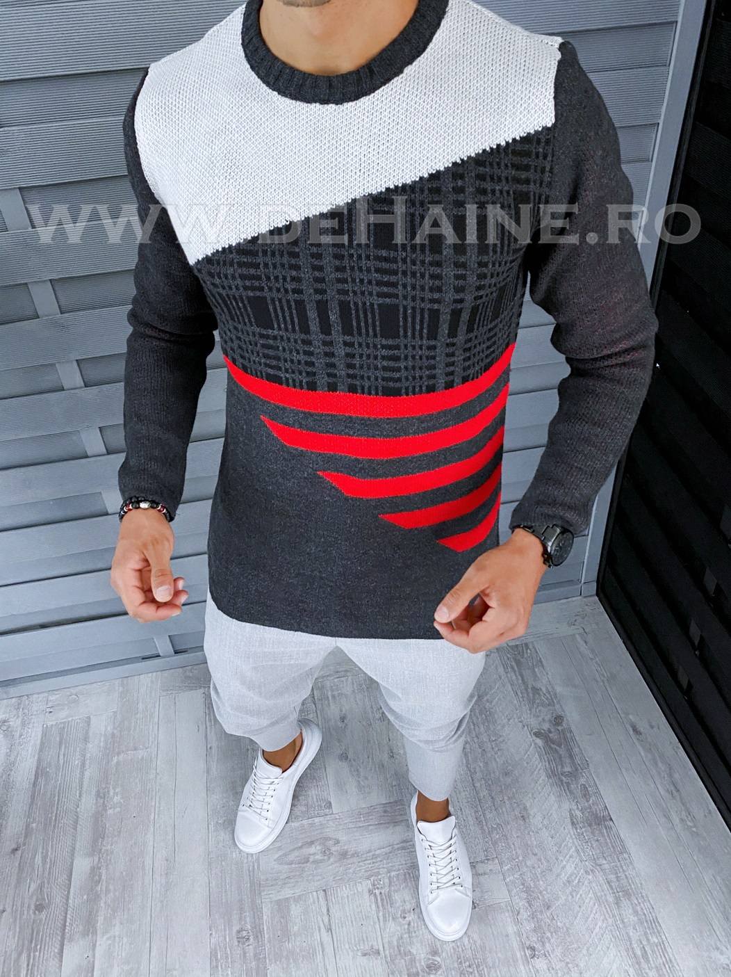 Pulover barbati gros slim fit gri inchis t3625 i8-4*